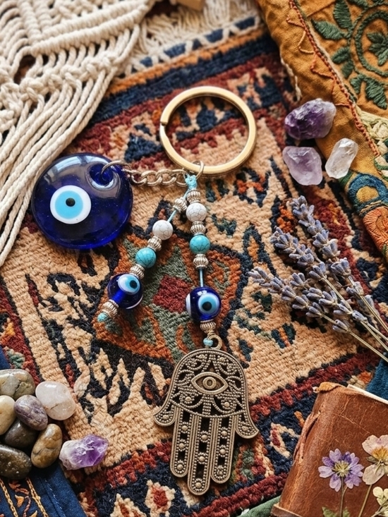 Unbranded Accessories - Hamsa Hand Blue Glass Evil Eye Keychain Purse Charm Spirituality Protection NWOT